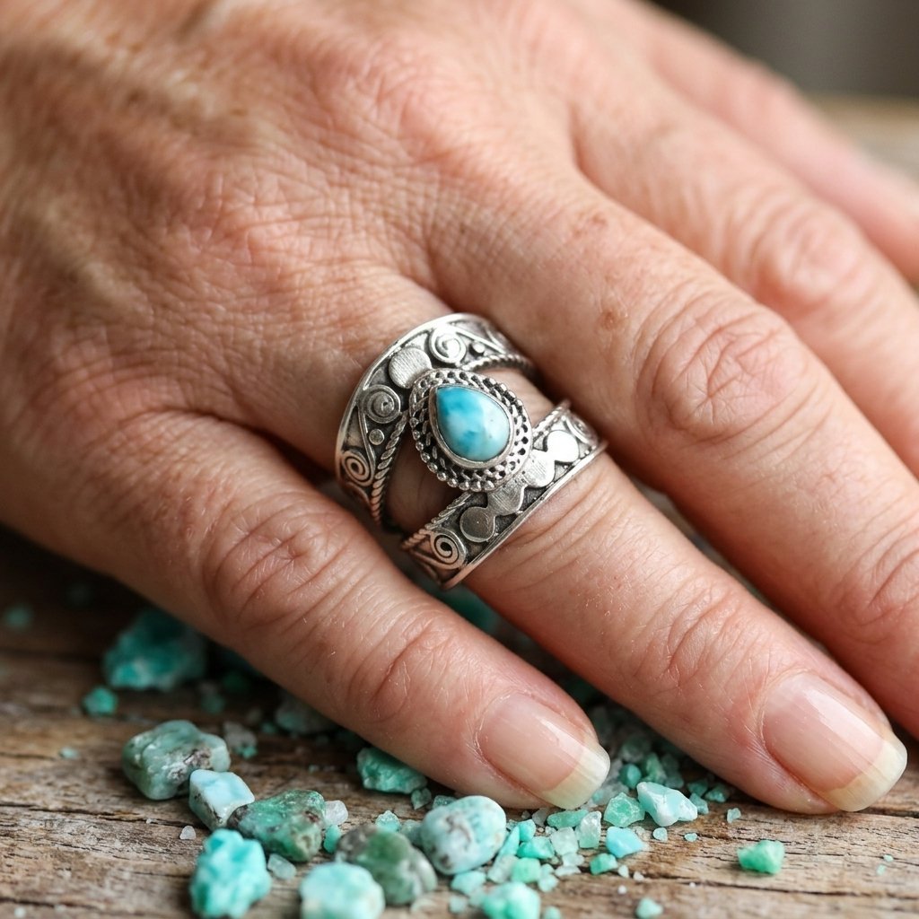 Anillo Doble Banda Turquesa Oro y Plata