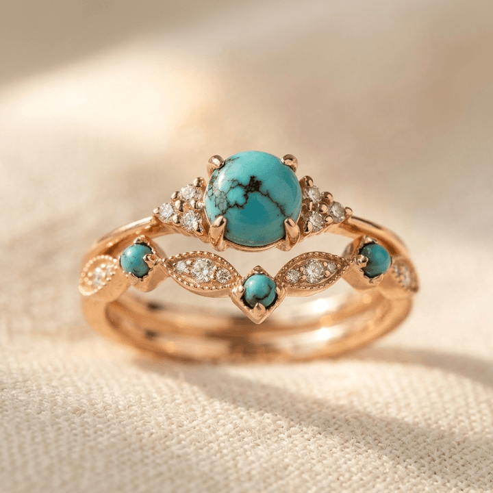 Anillo Oro Rosa con Piedra Turquesa