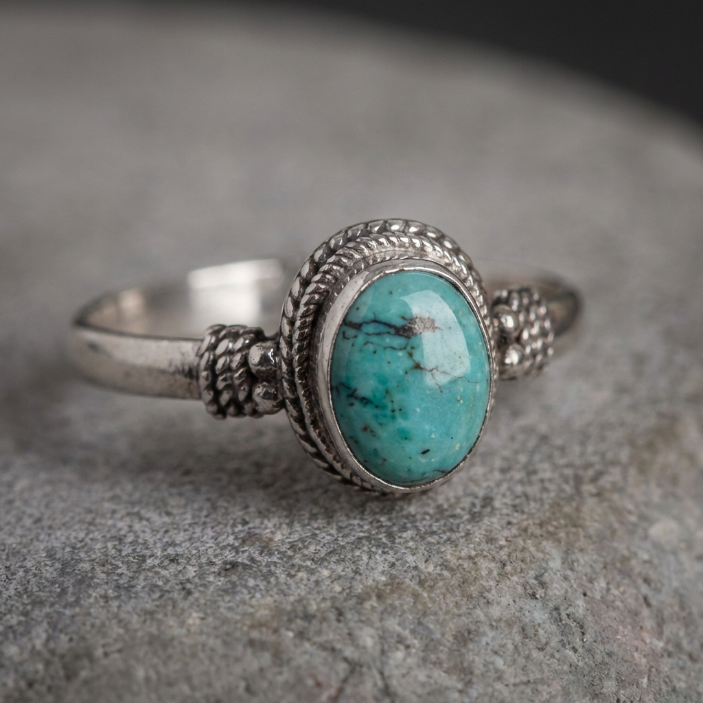 Anillo Redondo Turquesa Plateado