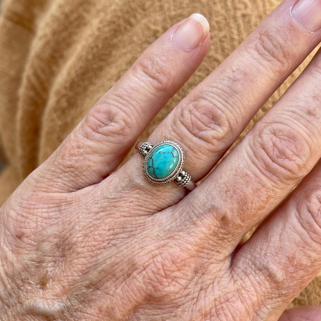 Anillo Redondo Turquesa Plateado