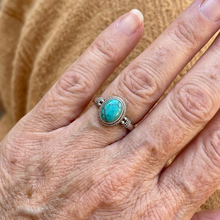 Anillo Redondo Turquesa Plateado