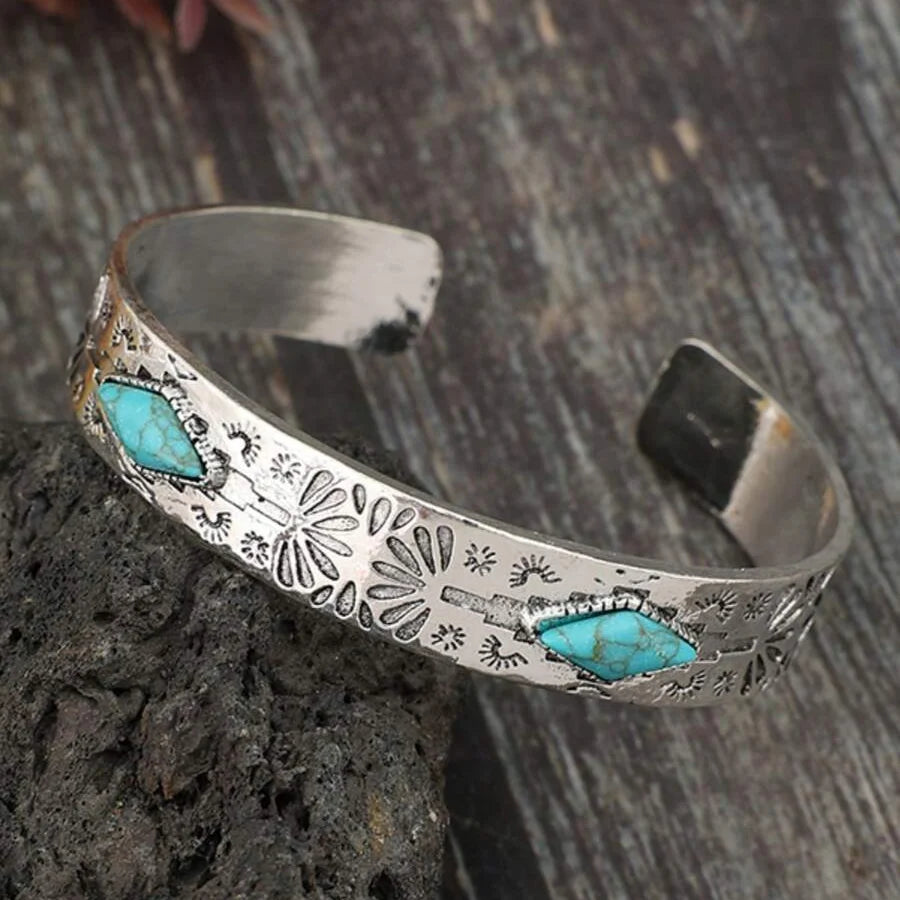Brazalete Rígido Turquesa Grabado