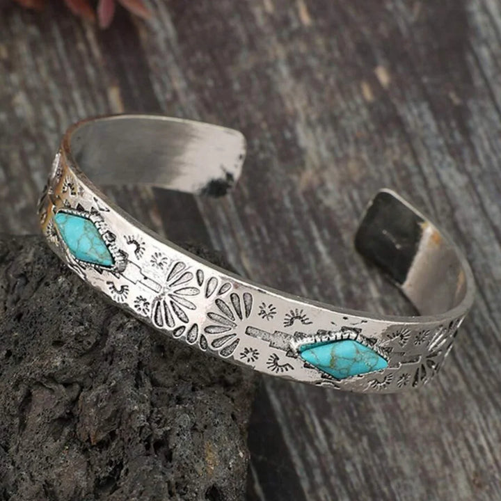 Brazalete Rígido Turquesa Grabado