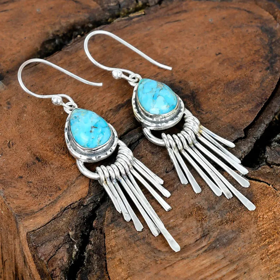 Pendientes Flecos Turquesa Plateados