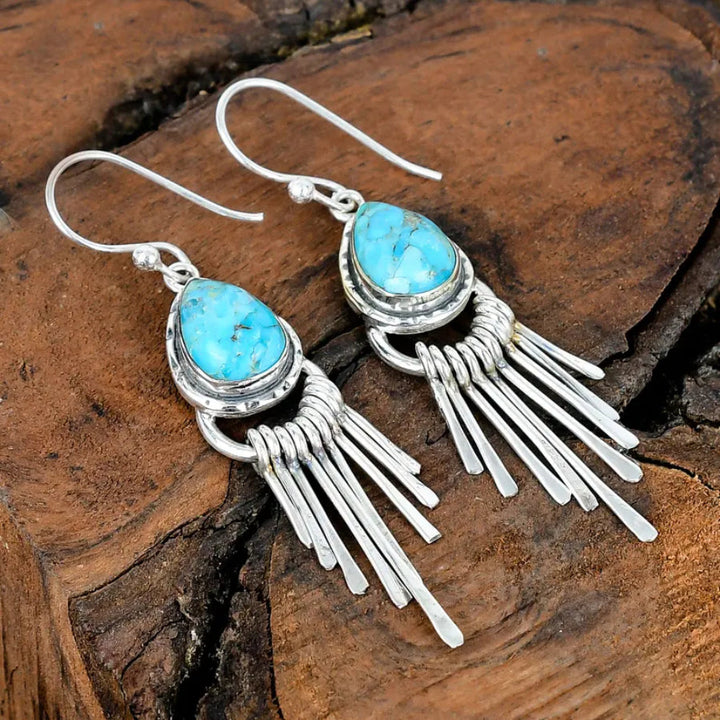 Pendientes Flecos Turquesa Plateados