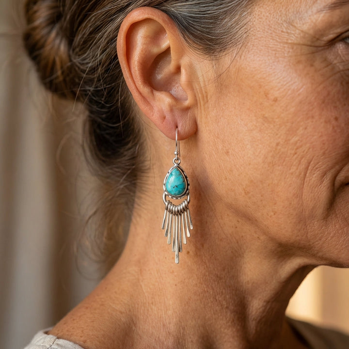 Pendientes Flecos Turquesa Plateados