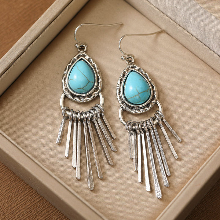 Pendientes Flecos Turquesa Plateados