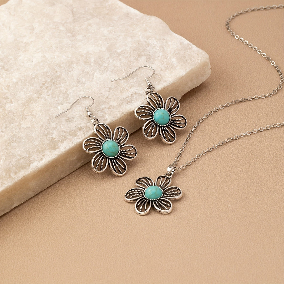 Conjunto Collar y Pendientes Flor Turquesa