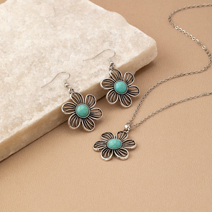 Conjunto Collar y Pendientes Flor Turquesa