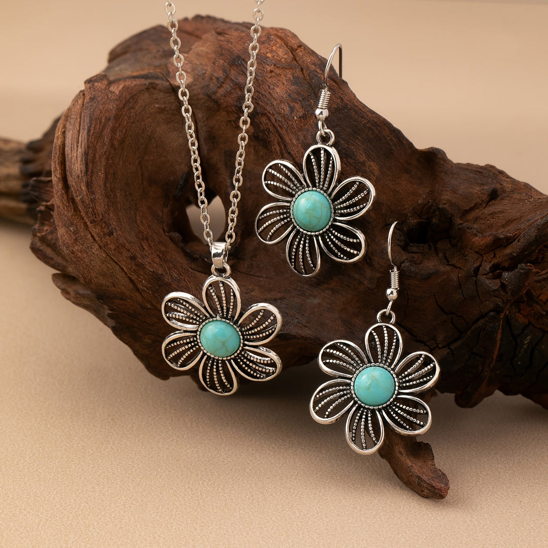 Conjunto Collar y Pendientes Flor Turquesa