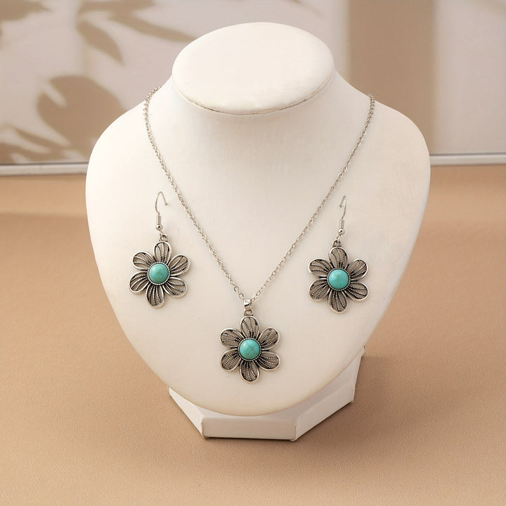 Conjunto Collar y Pendientes Flor Turquesa