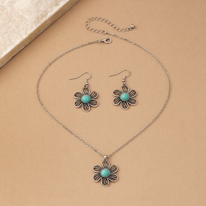 Conjunto Collar y Pendientes Flor Turquesa