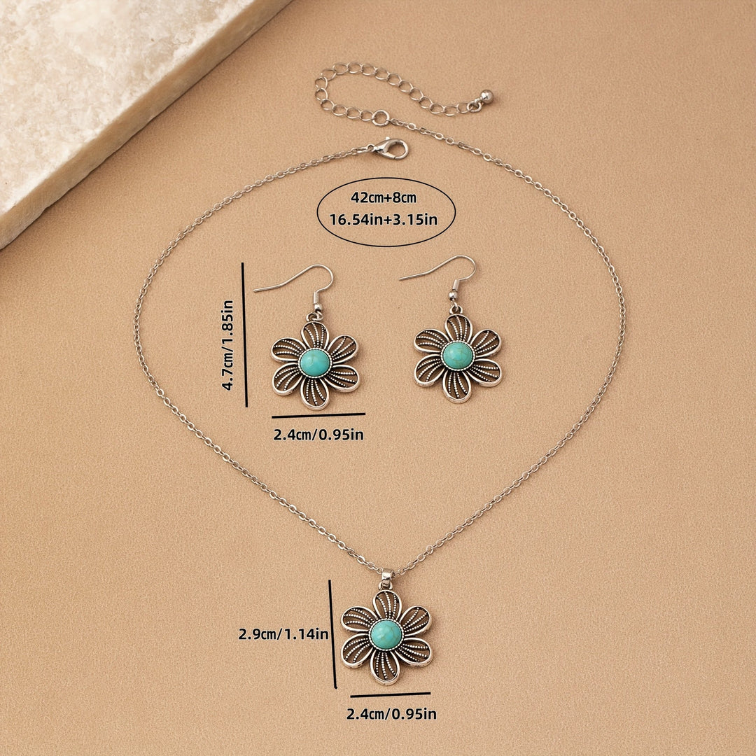 Conjunto Collar y Pendientes Flor Turquesa