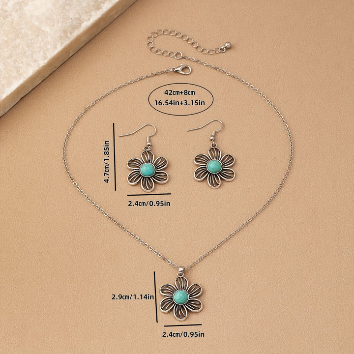 Conjunto Collar y Pendientes Flor Turquesa