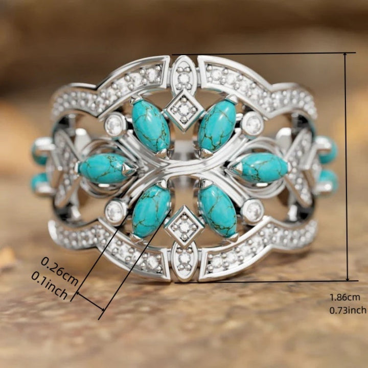 Anillo Flores y Hojas Turquesa Plateado