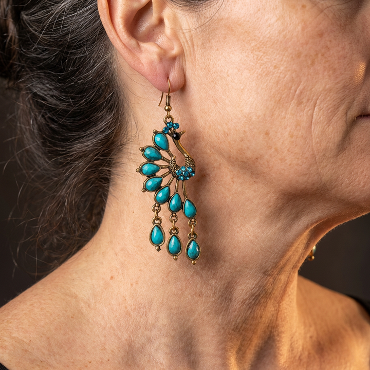 Pendientes Pavo Real Turquesa con Flecos