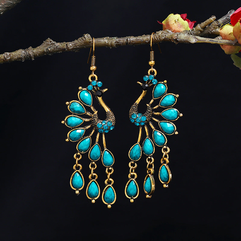 Pendientes Pavo Real Turquesa con Flecos