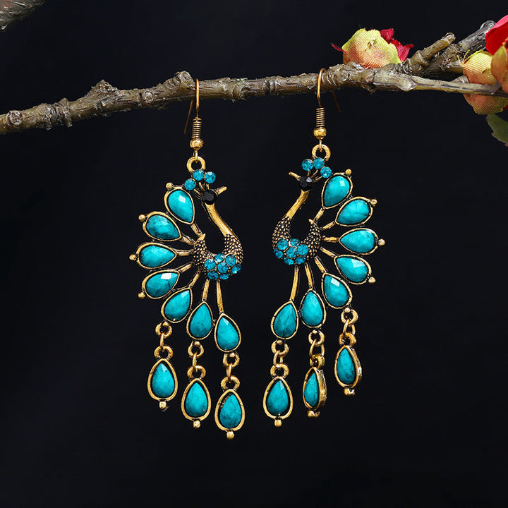Pendientes Pavo Real Turquesa con Flecos