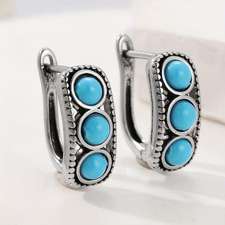Aros Tres Piedras Turquesa Plateados