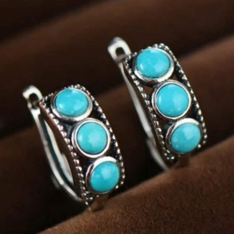 Aros Tres Piedras Turquesa Plateados