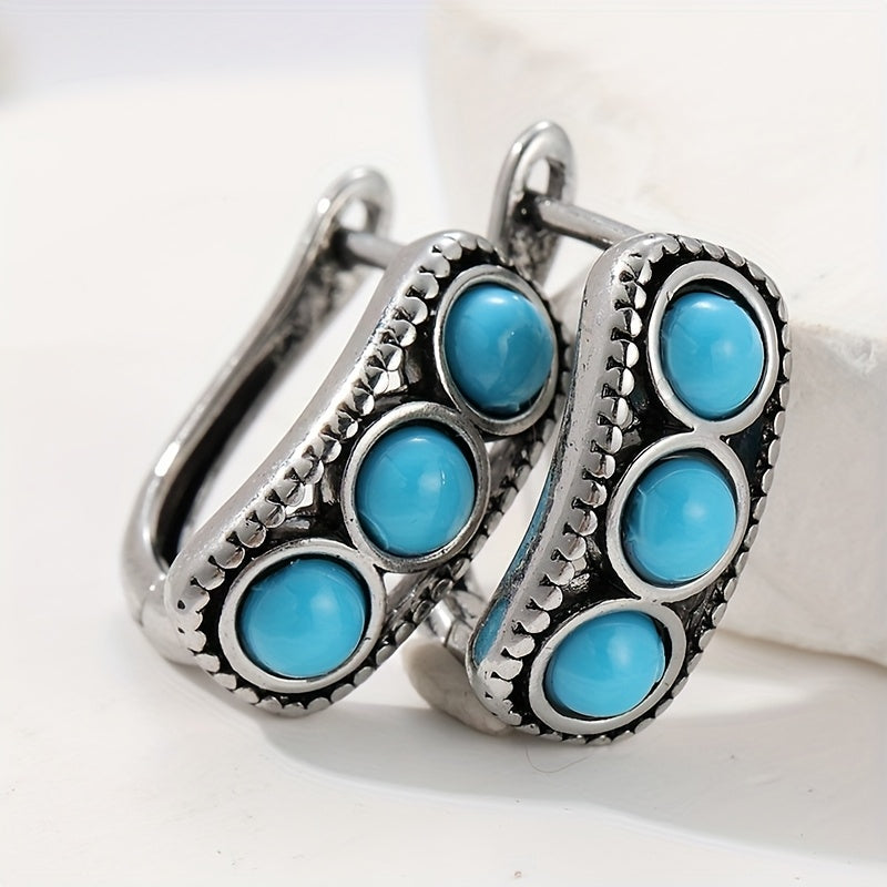 Aros Tres Piedras Turquesa Plateados