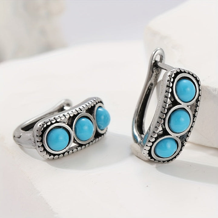 Aros Tres Piedras Turquesa Plateados