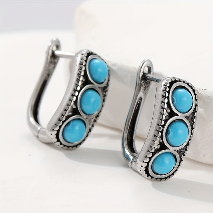 Aros Tres Piedras Turquesa Plateados