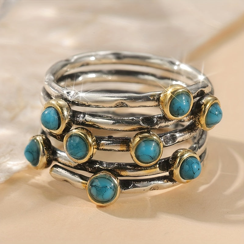 Anillo Multibanda Turquesa Geométrico