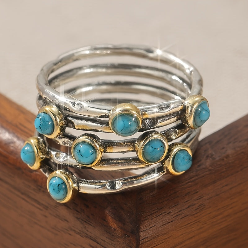 Anillo Multibanda Turquesa Geométrico
