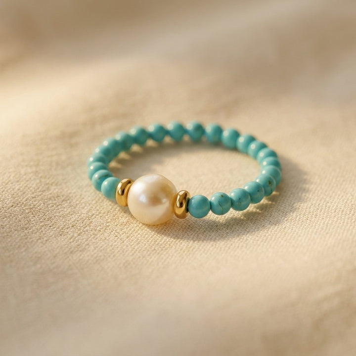 Anillo Perla y Cuentas Turquesa