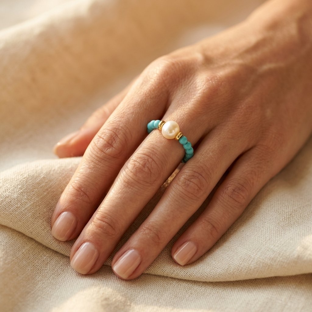 Anillo Perla y Cuentas Turquesa