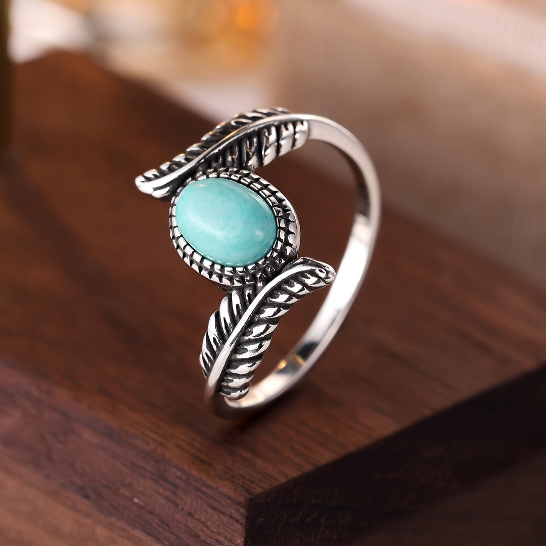 Anillo Hoja Turquesa Plateado Abierto