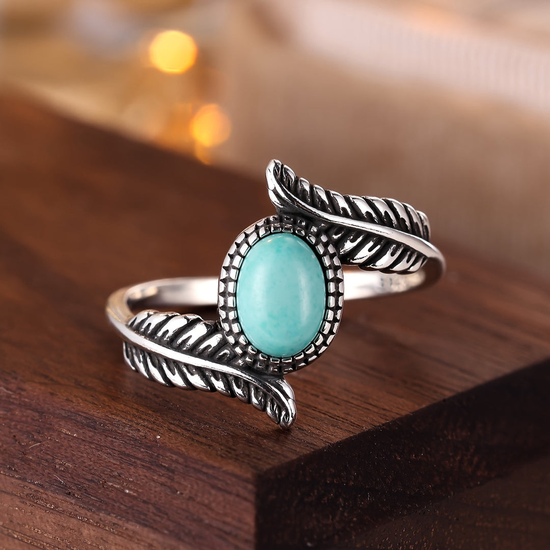 Anillo Hoja Turquesa Plateado Abierto
