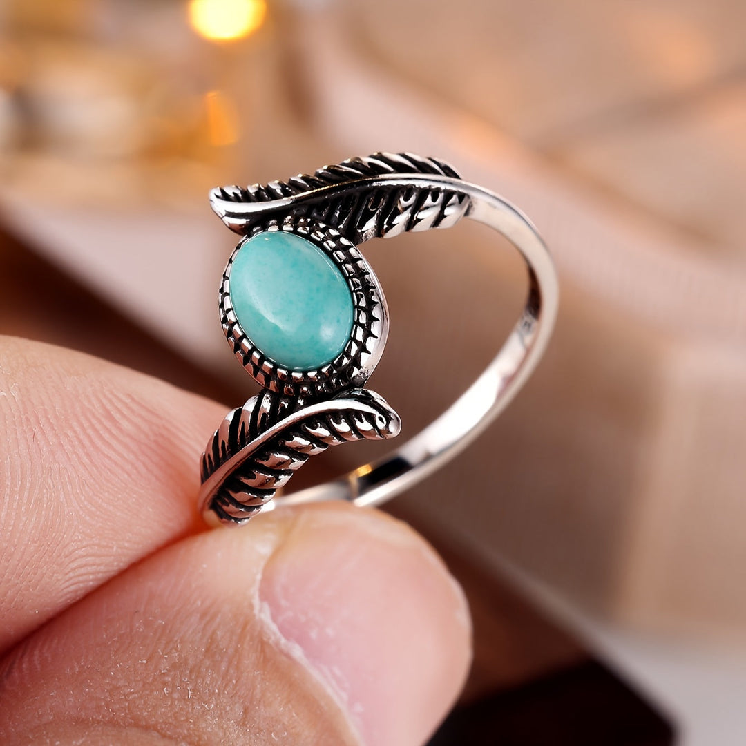 Anillo Hoja Turquesa Plateado Abierto