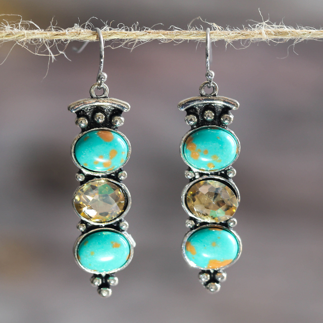 Pendientes Tres Piedras Turquesa Largos