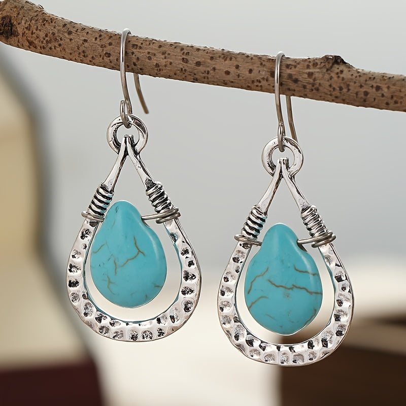 Pendientes Gota Turquesa Plateados Calados