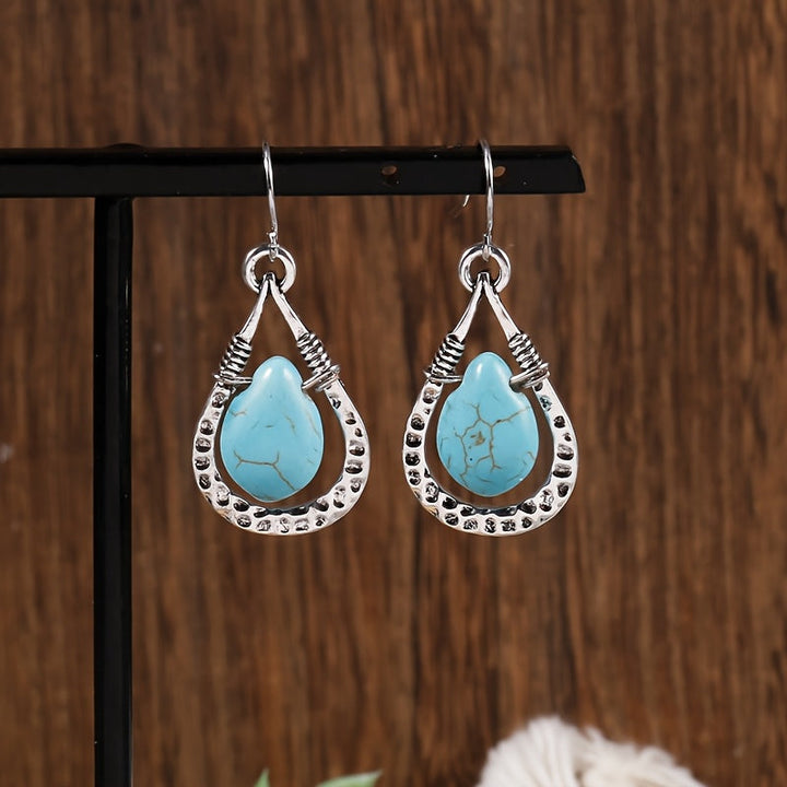 Pendientes Gota Turquesa Plateados Calados