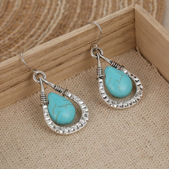 Pendientes Gota Turquesa Plateados Calados