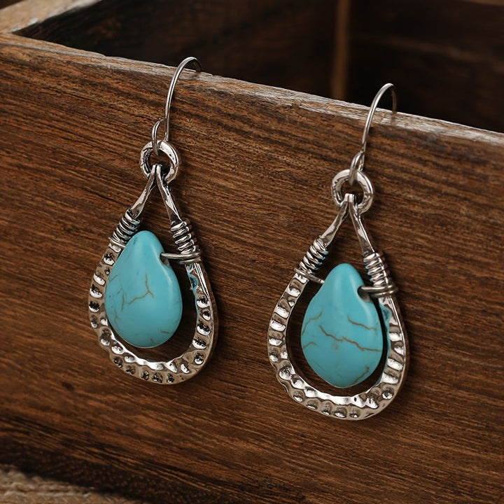 Pendientes Gota Turquesa Plateados Calados