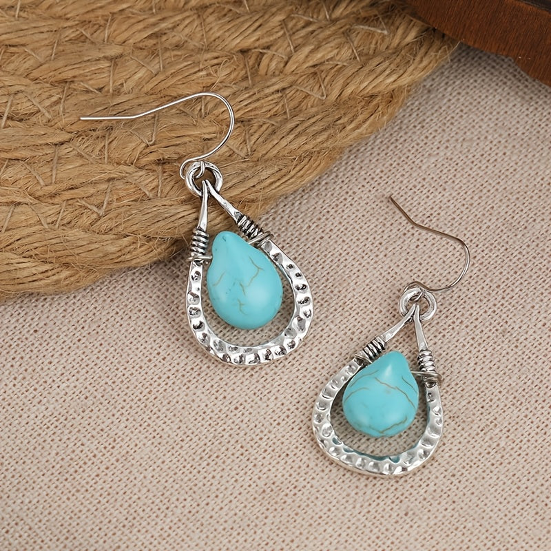 Pendientes Gota Turquesa Plateados Calados