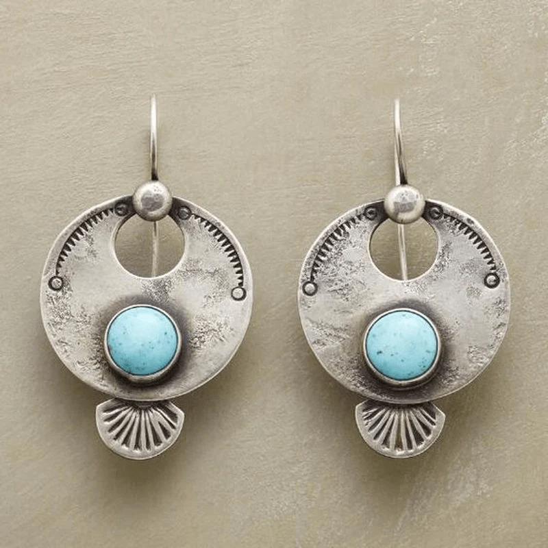 Pendientes Redondos Plateados con Turquesa