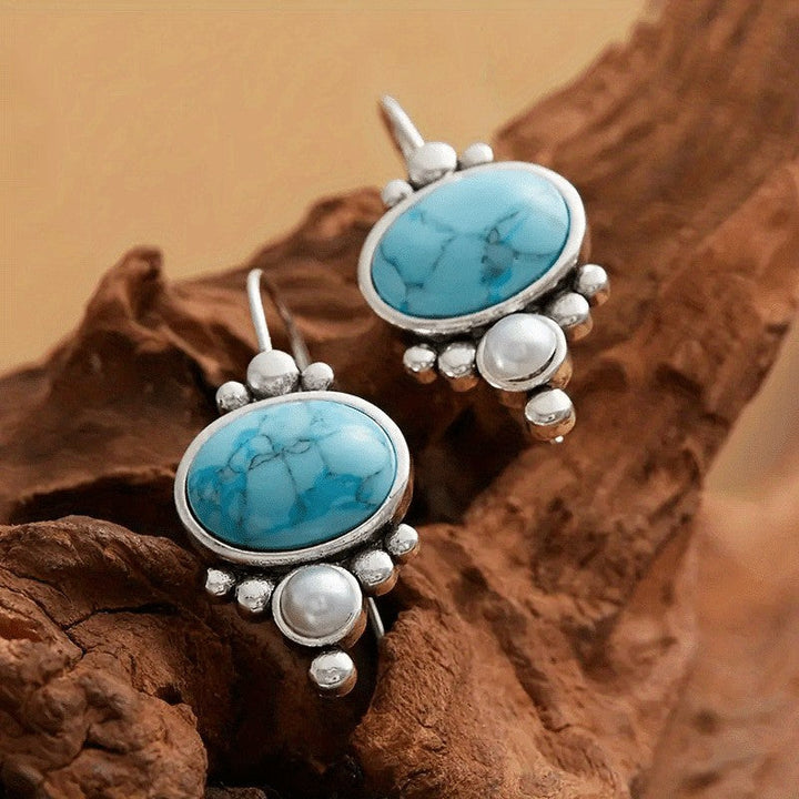 Pendientes Turquesa y Perla Plateados