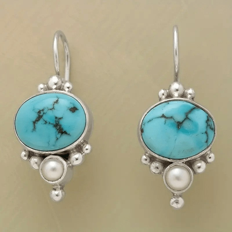 Pendientes Turquesa y Perla Plateados