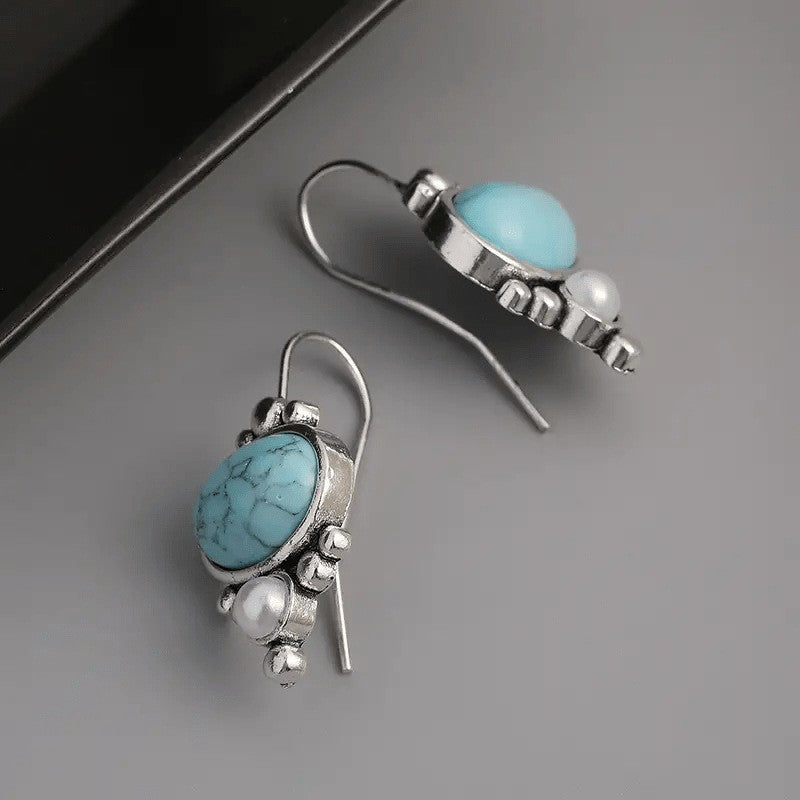 Pendientes Turquesa y Perla Plateados