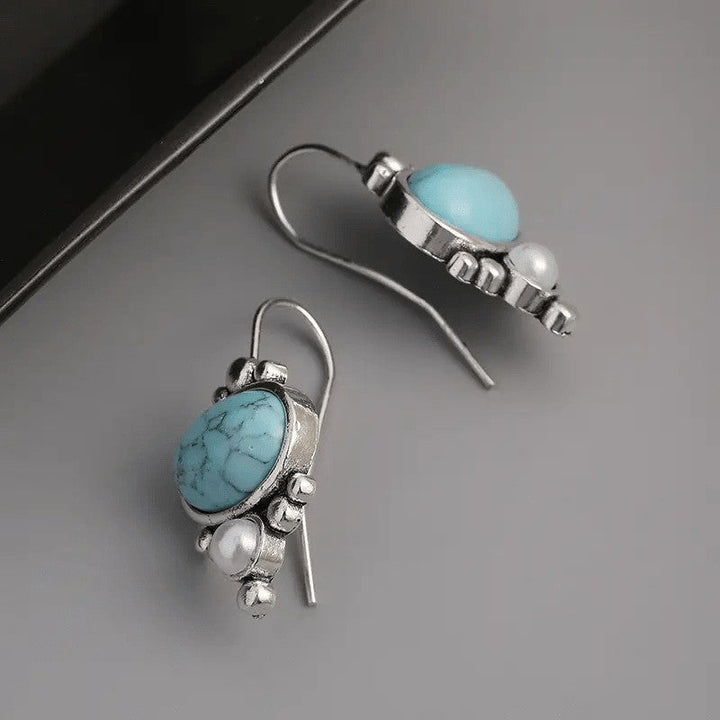 Pendientes Turquesa y Perla Plateados