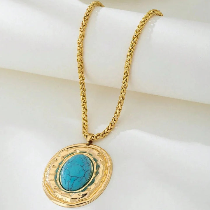 Collar Colgante Oval Turquesa de Oro