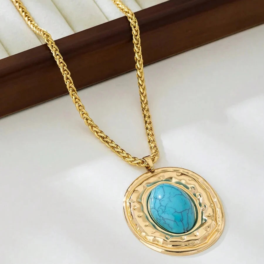 Collar Colgante Oval Turquesa de Oro