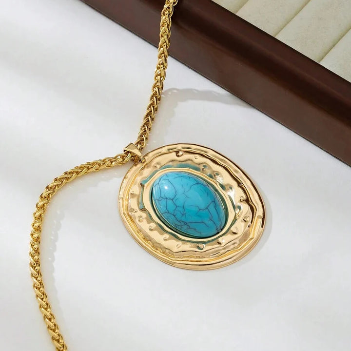Collar Colgante Oval Turquesa de Oro