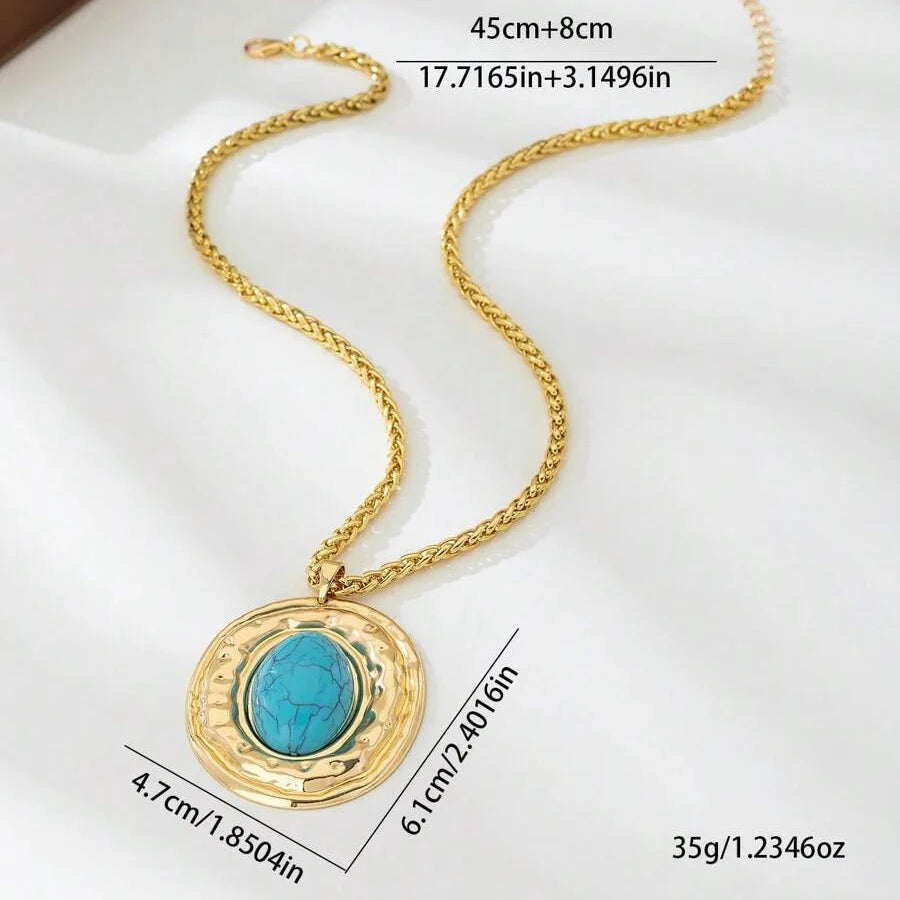 Collar Colgante Oval Turquesa de Oro