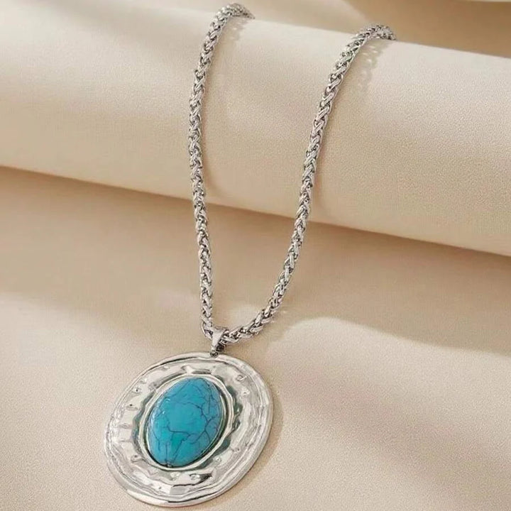 Collar Colgante Oval Turquesa de Oro